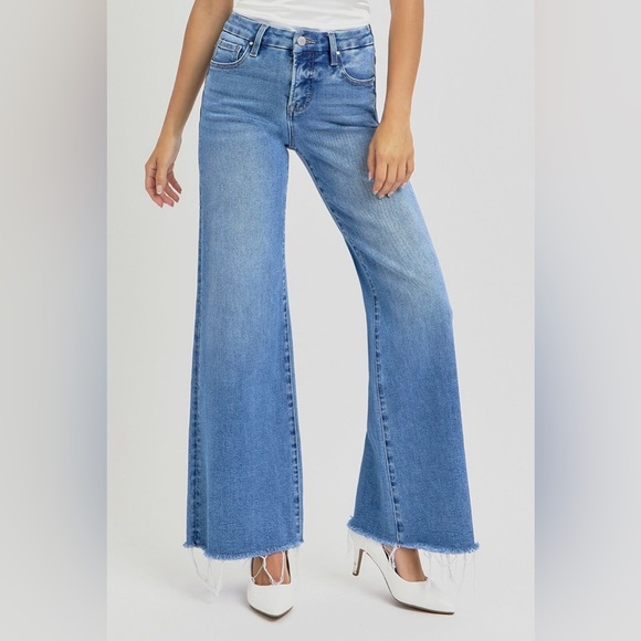 Tummy Control High Rise Medium Wash Wide Leg Jeans - Risen - Picture 6 of 7